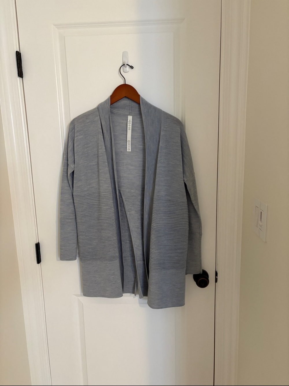 lululemon athletica Light blue Open-Front Ribbed merino wool sweater